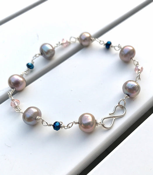 Perle armbånd med krystaller