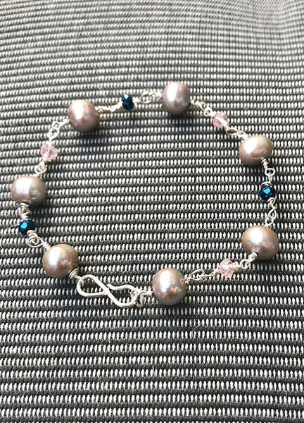 Perle armbånd med krystaller