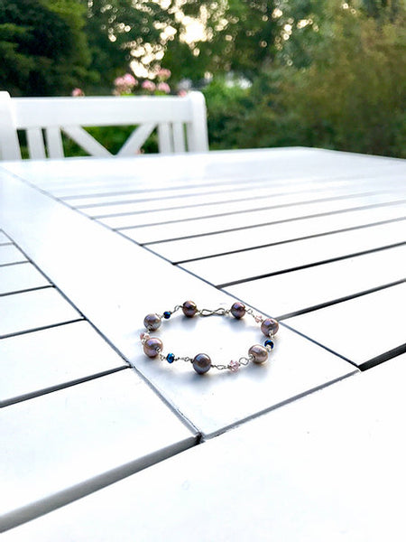 Perle armbånd med krystaller